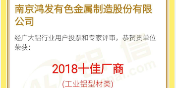 恭喜鴻發(fā)有色榮獲2018鋁行業(yè)十佳廠商！